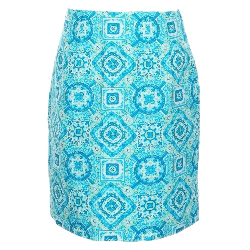 Talbots Medallion Print A-Line Skirt Size 16P Petite Tiffany Blue NWOT - Picture 3 of 4
